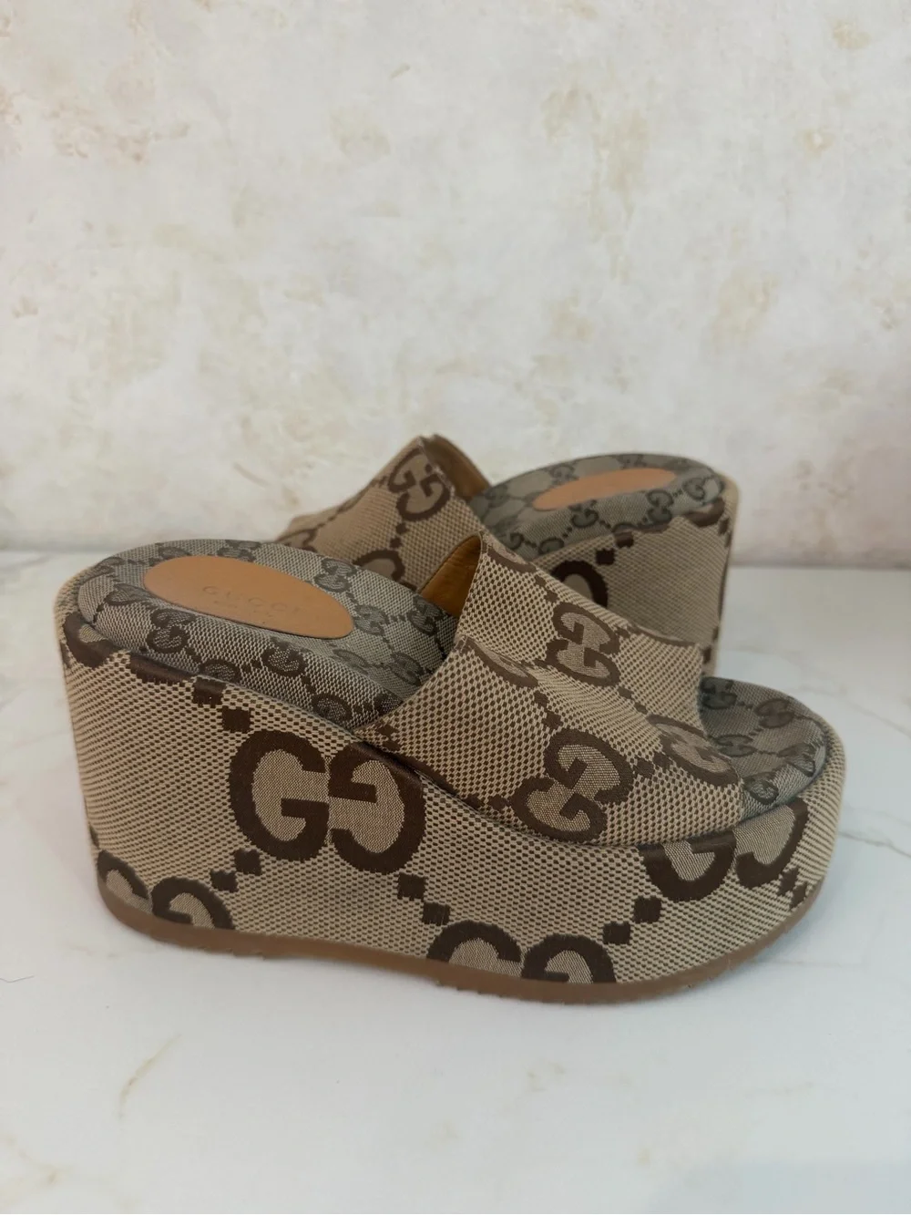 Gucci Brown Monogram GG Canvas Platform Wedges